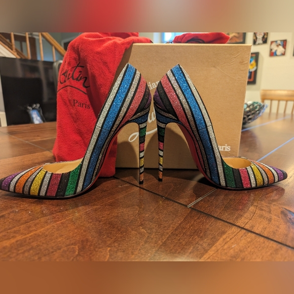Gorgeous Christian Louboutin So Kate Stripey Glitter Multi Sz 38.5/ 8 - Picture 6 of 16